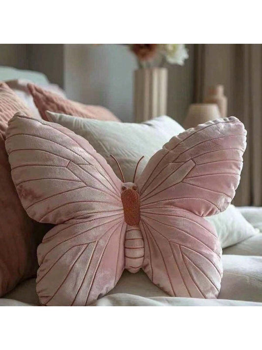 1pc Velvet Pink Butterfly Decorative Throw Pillow
