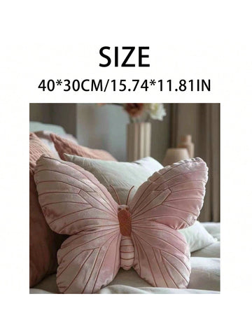 1pc Velvet Pink Butterfly Decorative Throw Pillow