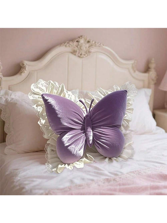 1pc Velvet Pink Butterfly Decorative Throw Pillow
