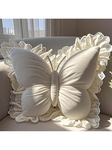 1pc Velvet Pink Butterfly Decorative Throw Pillow