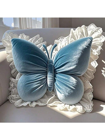 1pc Velvet Pink Butterfly Decorative Throw Pillow