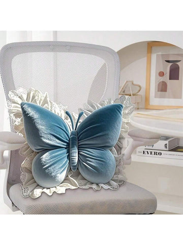 1pc Velvet Pink Butterfly Decorative Throw Pillow