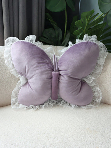 1pc Velvet Pink Butterfly Decorative Throw Pillow