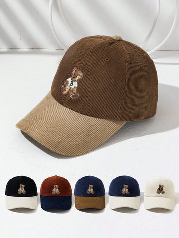 1pc Vintage Cute Embroidered Bear Patchwork Unisex Baseball Cap