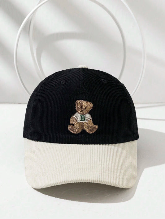 1pc Vintage Cute Embroidered Bear Patchwork Unisex Baseball Cap