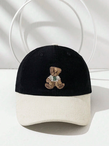 1pc Vintage Cute Embroidered Bear Patchwork Unisex Baseball Cap