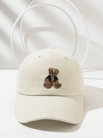 1pc Vintage Cute Embroidered Bear Patchwork Unisex Baseball Cap
