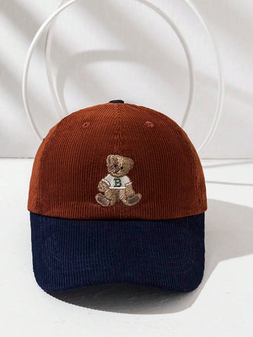 1pc Vintage Cute Embroidered Bear Patchwork Unisex Baseball Cap