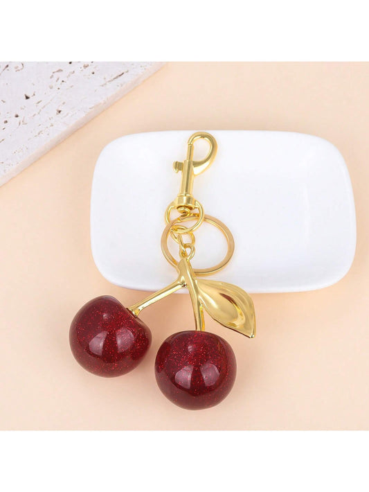 1pc Women Fashion Alloy Cherry Shaped Glitter Fruit Keychain