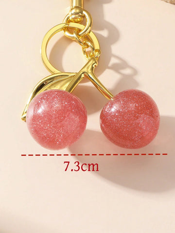 1pc Women Fashion Alloy Cherry Shaped Glitter Fruit Keychain