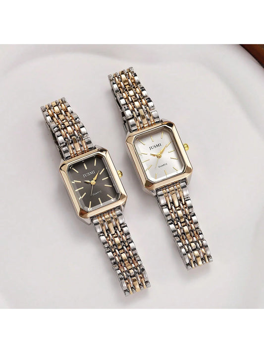 1pc Women Fashionable New Roman Numeral Dial Stainless Steel Band Quartz Watch
