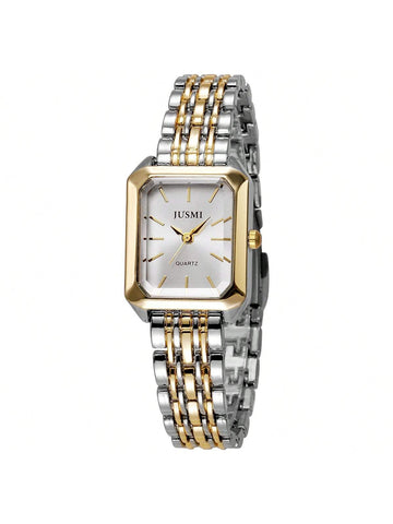 1pc Women Fashionable New Roman Numeral Dial Stainless Steel Band Quartz Watch