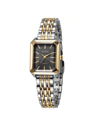 1pc Women Fashionable New Roman Numeral Dial Stainless Steel Band Quartz Watch
