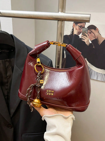 1pc Faux Snake Skin Woven Solid Color PU Tote Bag