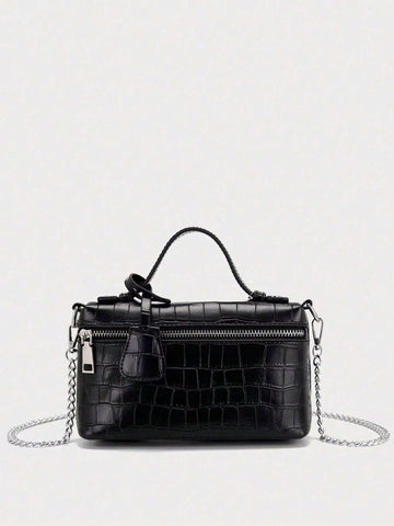 1pc PU Leather Stone/Ostrich/Snake Textured Elegant Lady's Box-Shaped Makeup Bag