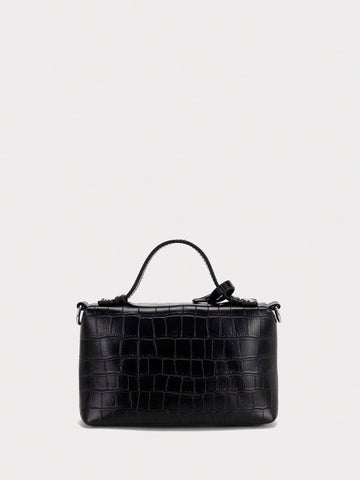 1pc PU Leather Stone/Ostrich/Snake Textured Elegant Lady's Box-Shaped Makeup Bag