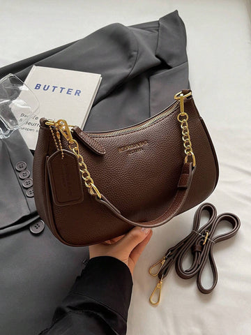 1pc Women Plain Color PU Shoulder Bag