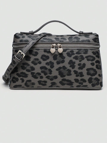 1pc Solid Color Litchi Grain PU Square Crossbody Bag