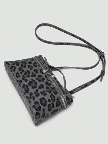 1pc Solid Color Litchi Grain PU Square Crossbody Bag
