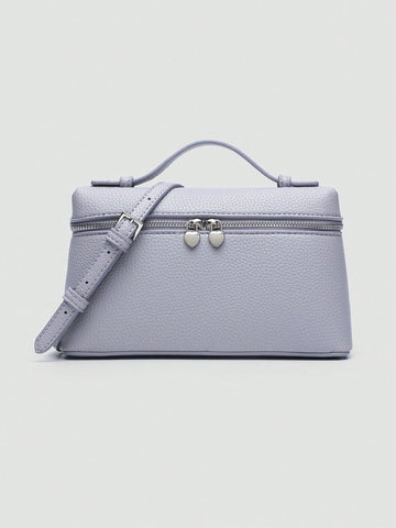 1pc Solid Color Litchi Grain PU Square Crossbody Bag