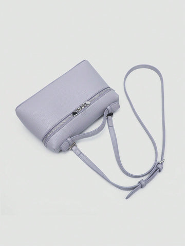 1pc Solid Color Litchi Grain PU Square Crossbody Bag