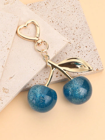 1pc Women Fashion Alloy Cherry Shaped Glitter Fruit Keychain