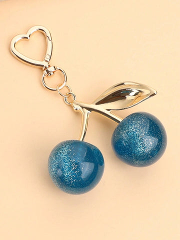 1pc Women Fashion Alloy Cherry Shaped Glitter Fruit Keychain