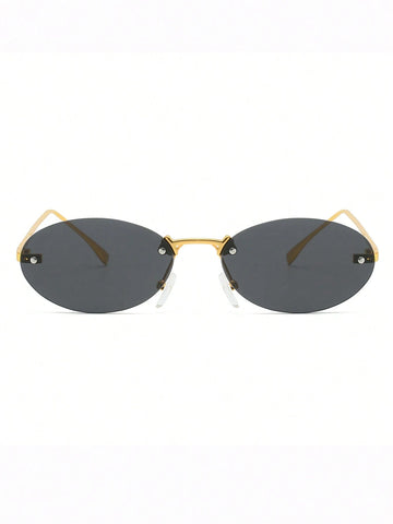 1pc Women's Oval Frameless Metal Leg Edged Small Frame Fashionable Eyeglasses