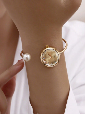 1pc Women's Delicate Bracelet Watch With 1 Large Pearl