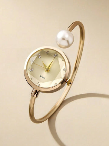 1pc Women's Delicate Bracelet Watch With 1 Large Pearl