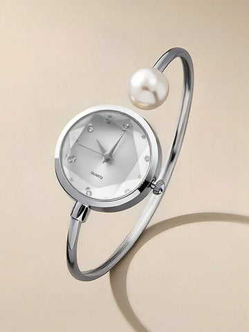 1pc Women's Delicate Bracelet Watch With 1 Large Pearl