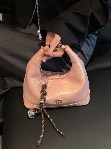 1pc Faux Snake Skin Woven Solid Color PU Tote Bag