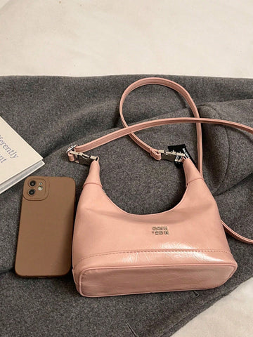 1pc Faux Snake Skin Woven Solid Color PU Tote Bag