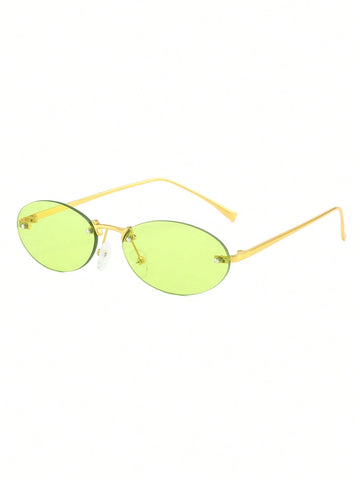 1pc Women's Oval Frameless Metal Leg Edged Small Frame Fashionable Eyeglasses