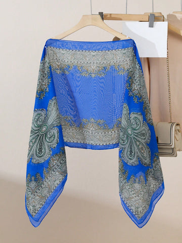Vintage Paisley Print Versatile Loose Fit Pearl Button Scarf Shawl