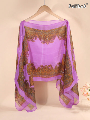 Vintage Paisley Print Versatile Loose Fit Pearl Button Scarf Shawl