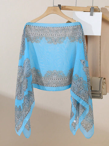 Vintage Paisley Print Versatile Loose Fit Pearl Button Scarf Shawl