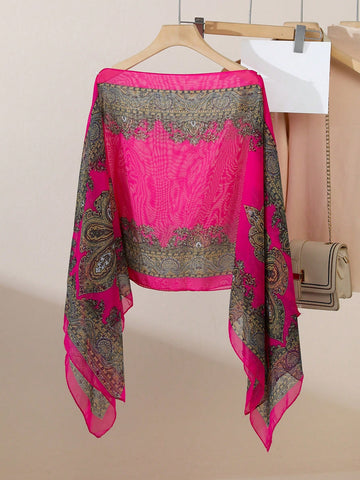Vintage Paisley Print Versatile Loose Fit Pearl Button Scarf Shawl
