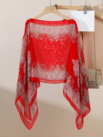 Vintage Paisley Print Versatile Loose Fit Pearl Button Scarf Shawl