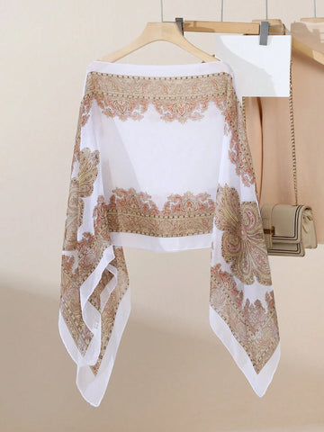 Vintage Paisley Print Versatile Loose Fit Pearl Button Scarf Shawl