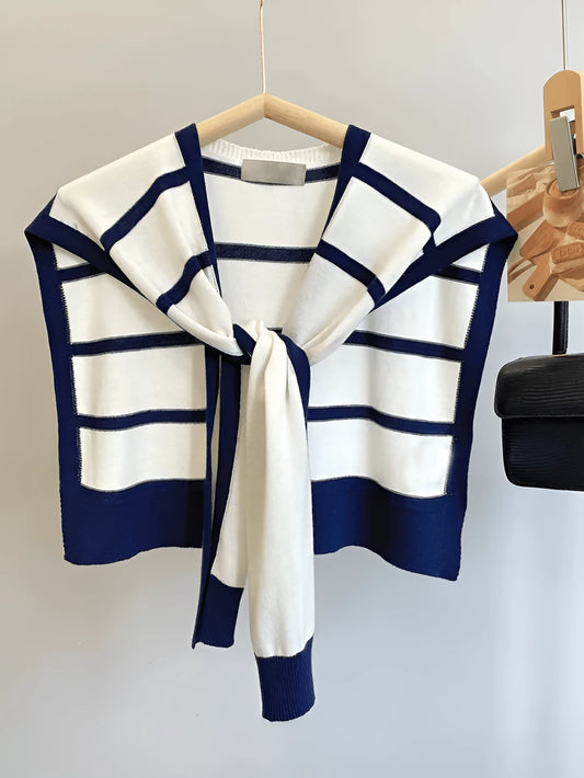 1pc Women's New Knitted Striped Shawl Cardigan