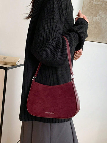 1pc Women Plain Color PU Shoulder Bag
