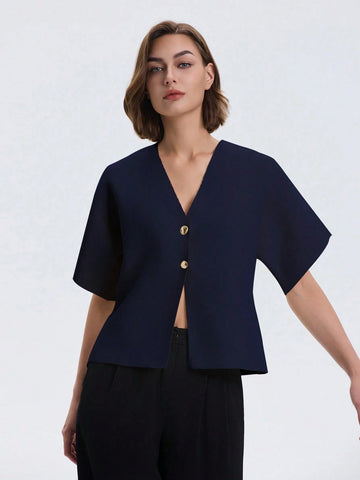 Women's Simple Solid Front Button Up Cardigan