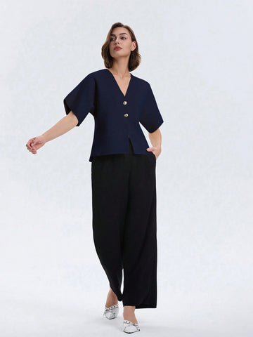 Women's Simple Solid Front Button Up Cardigan
