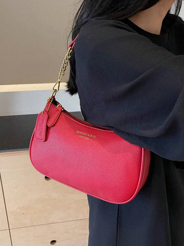 1pc Women Plain Color PU Shoulder Bag