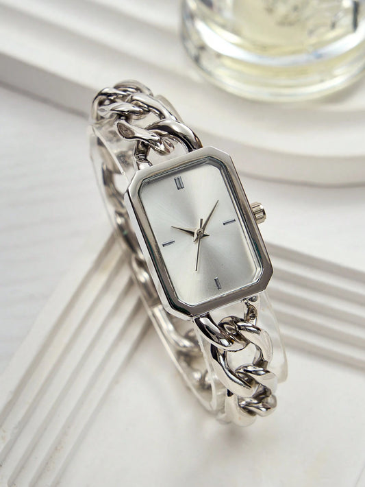 1pc Ladies' Stainless Steel Chain Bracelet Quartz Small Watch