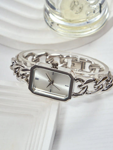 1pc Ladies' Stainless Steel Chain Bracelet Quartz Small Watch