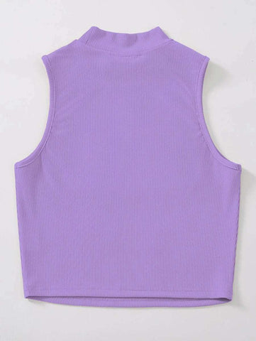 EZwear Mock Neck Rib-knit Tank Top