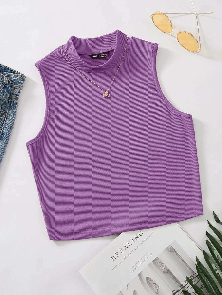 EZwear Mock Neck Rib-knit Tank Top