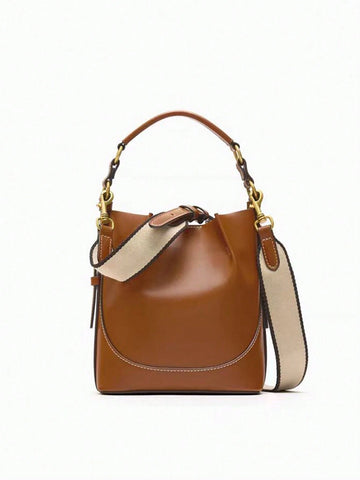 Women Brown Korean Style Drawstring Handbag